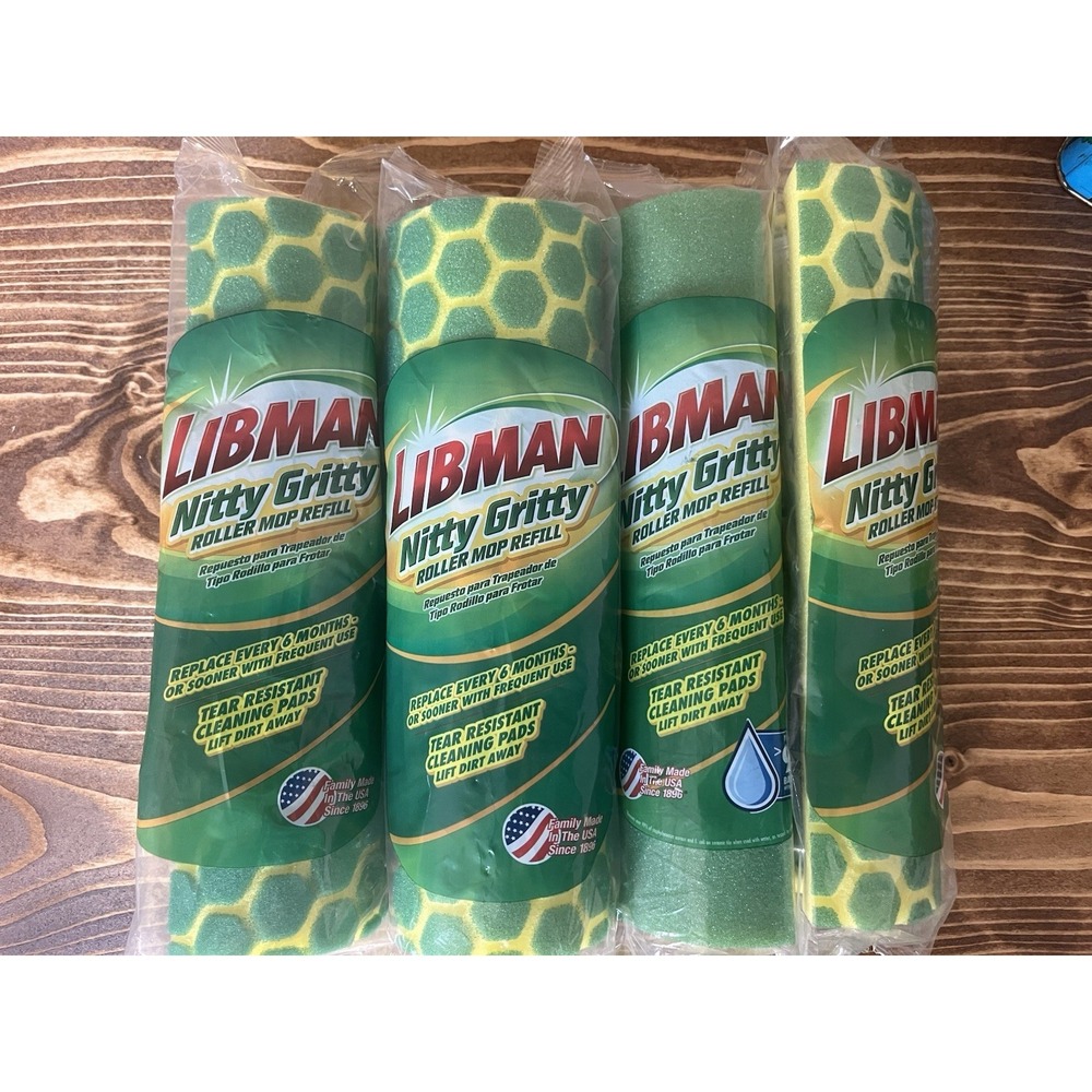 Libman Nitty Gritty Roller Mop Refills Head Replacement Green Yellow 4 Pack New‎